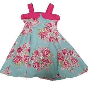 POLLY FLANDERS Pink Blue Roses Floral Dress 2T